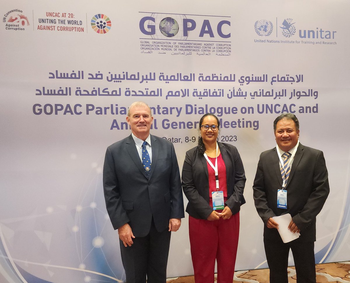 In #Doha #Qatar for #UNCAC@20 Parliament Dialogues with #Kiribati Parliament team for @GOPAC_Eng & @UNODC_SEAP @UNODC_SEAP @BrigitteStrobl #GOPAC_UNCAC  #UNCAC20  #UNCACParl  #ParlDialogue  #UNCACParliamentarian