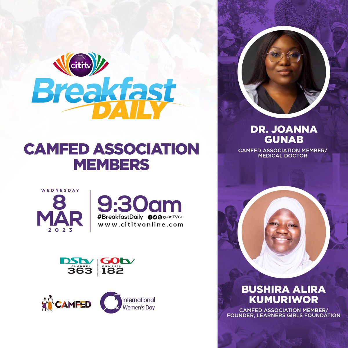 mavis_aboko's tweet photo. Uncover the remarkable work of the CAMFED Association and the positive impact young women are creating in their communities. Don't miss the International Women's Day conversation on Citi TV Breakfast Daily today

#youngwomenleadingchange
#IWD2023
#EmbraceEquity
#WeAreGameChangers https://t.co/z0nGM3XiQR