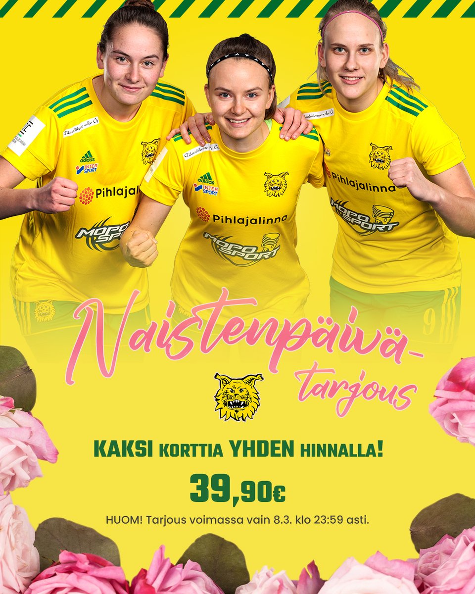 IlvesNaiset's tweet photo. Loistavaa naistenpäivää 💛💚

Naistenpäivän tarjouksena kaksi (✌️) tukikausikorttia yhden (☝️) hinnalla 39,90€ ☺️👉 https://t.co/ByD8xrXBS2 🎟️

Huomioithan, että tarjous on voimassa ainoastaan 8.3. klo 23:59 asti 😊🤞

#keltavihreä #ilves #tampere #kansallinenliiga #naistenpäivä https://t.co/IBMPCIS8qy