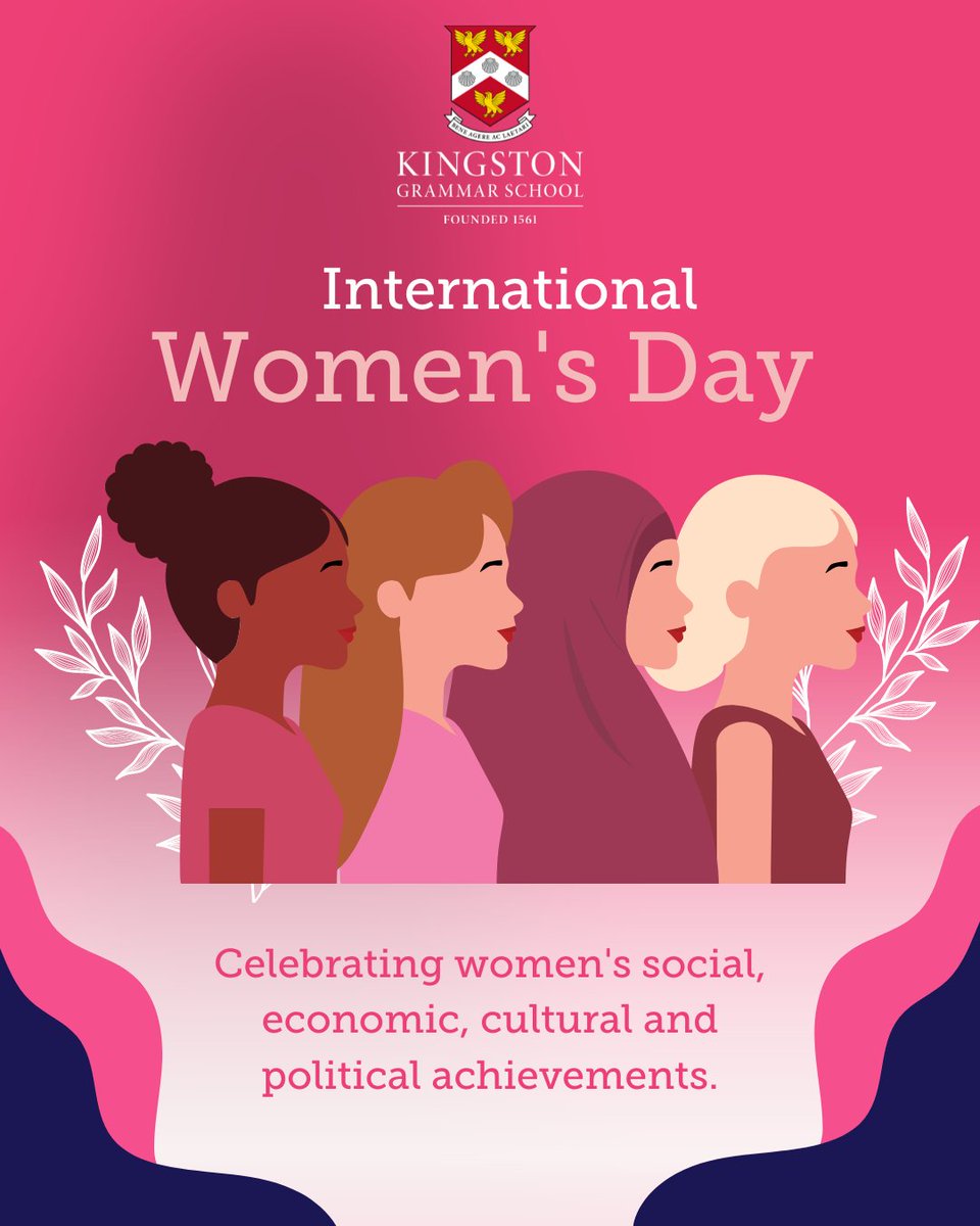 KGS1561's tweet photo. Happy #InternationalWomensDay from everyone at Kingston Grammar School.  
Today and every day we celebrate women's social, economic, cultural &amp; political achievements.  
@KGSheadmaster #InternationalWomensDay2023 #IWD2023 https://t.co/pC9cCnzgx9