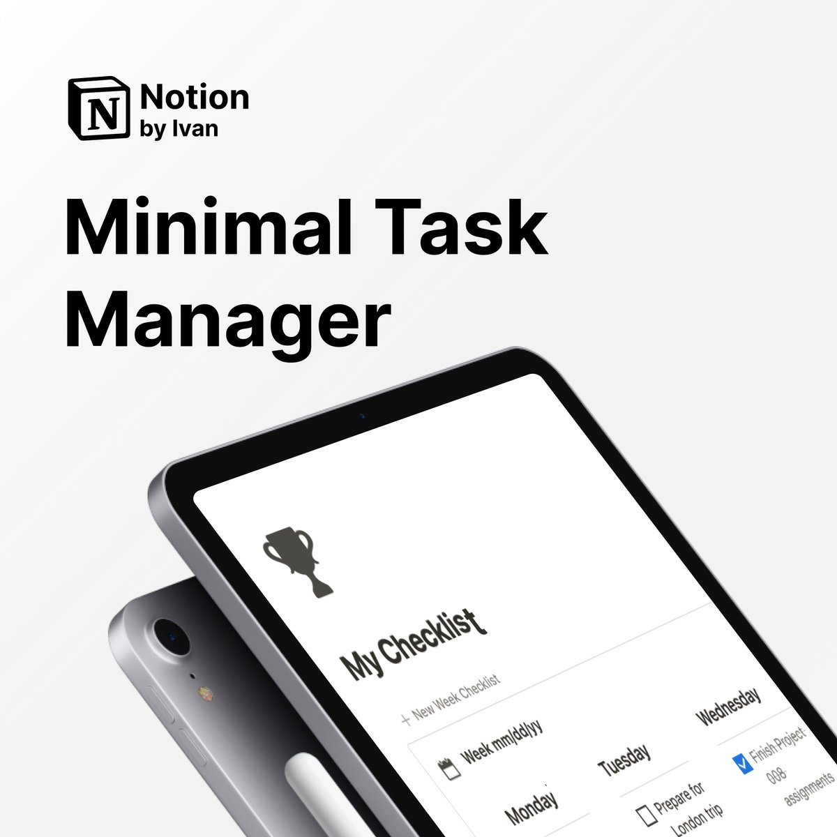 notionbyivan's tweet image. ❗️Announcement ❗️

I&apos;ve built a weekly task manager for you to organize your to-do&apos;s and improve your productivity. And its FREE to download, you can find it in my gumroad

theivanzheng.gumroad.com/l/MinimalTaskM…