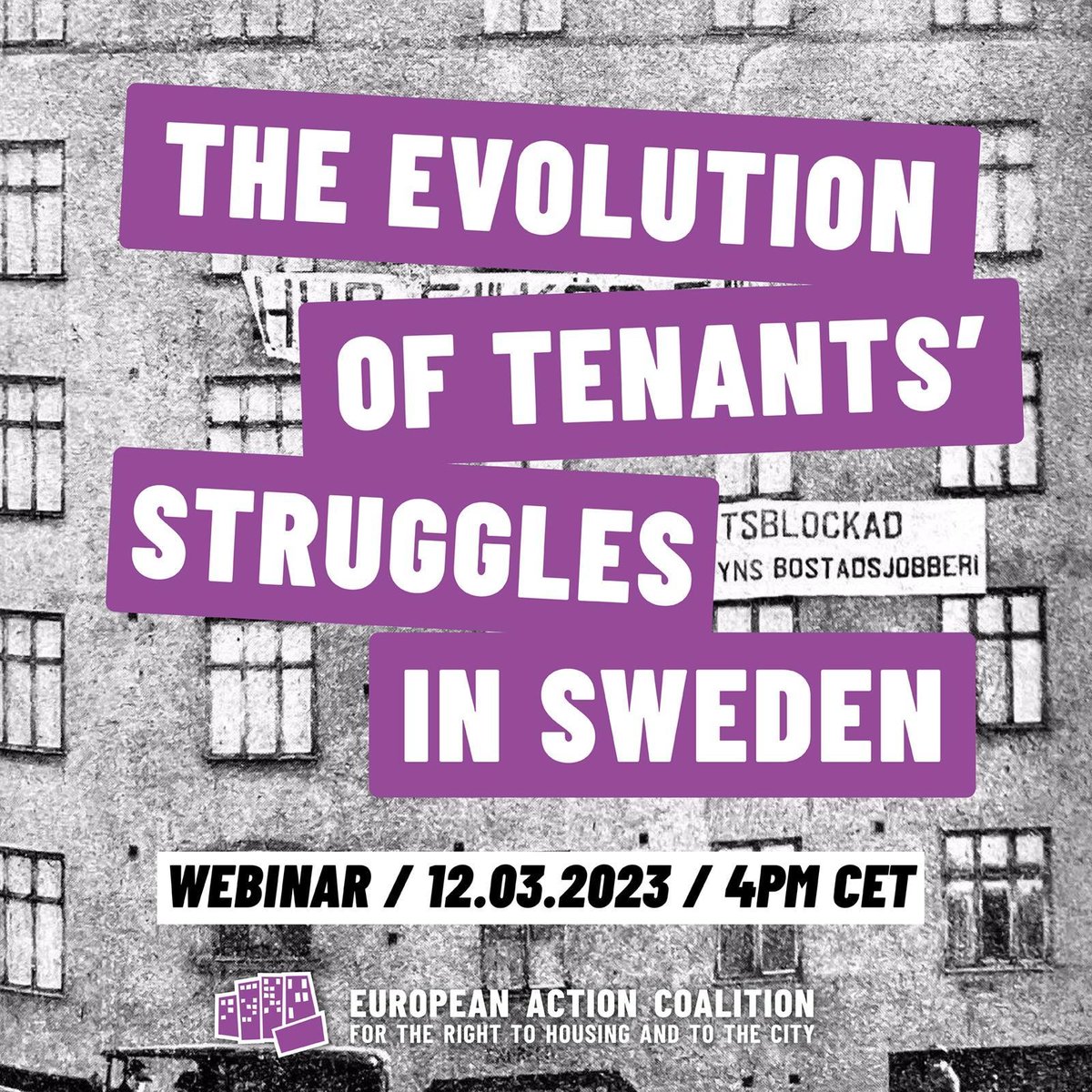 Members of #OrtTillOrt will present an historical overview with particular focus on the methods of resistance against private landlords and municipal landlords.🏠

Join us at 4pm CET on the 12th of March!🔥

fb.me/e/MVThQGqC