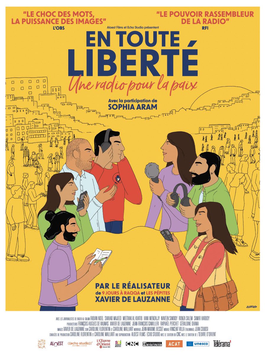 AloestProd's tweet photo. ⭐️ SORTIE DE LA SEMAINE ⭐️

Découvrez dès aujourd’hui “En toute liberté - une radio pour la paix”, le film de Xavier de Lauzanne au #cinéma 

🎯 Toutes les séances de la semaine sont là 👉 https://t.co/HHcKFOemiQ

RDV au cinéma #entouteliberté  ✊🏽🕊️ https://t.co/u7AgLmKXDj