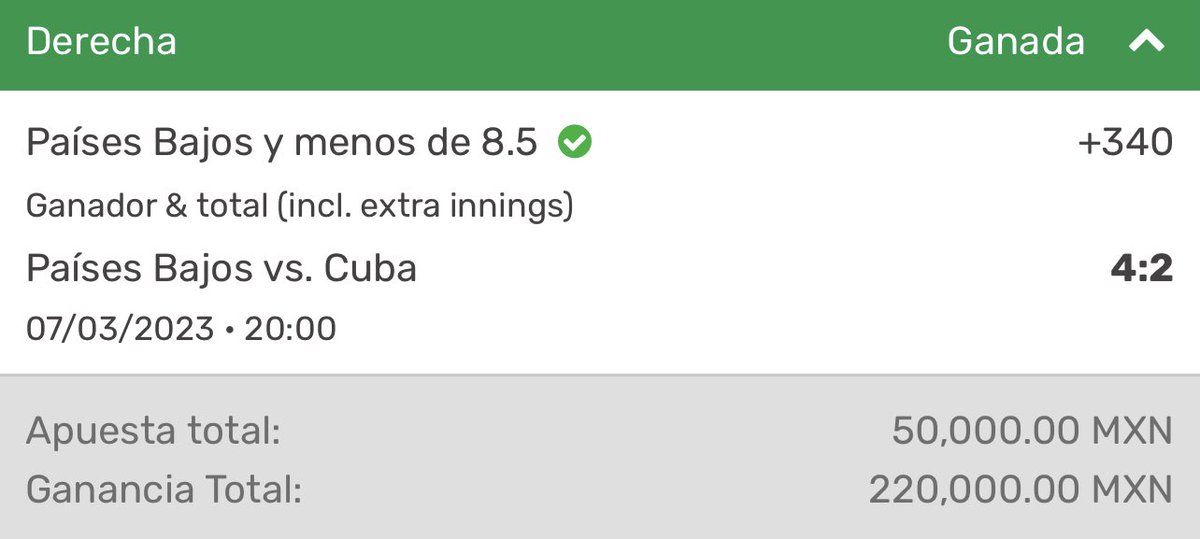 SoyCristianRey's tweet photo. Primer apuesta de béisbol, primer victoria ⚾️ https://t.co/tCNlTpr6Ax