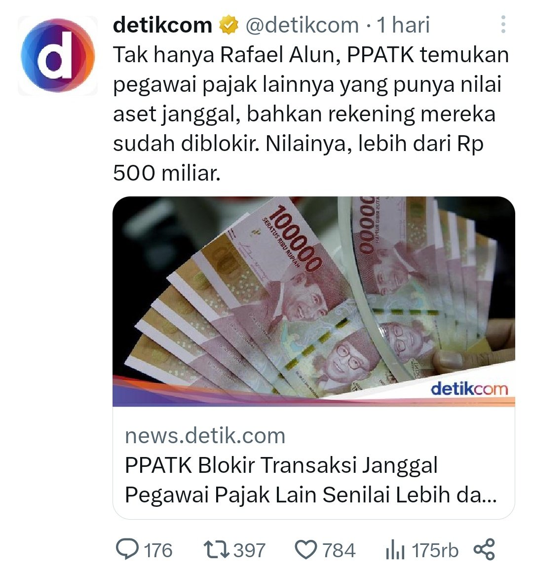 BOCOR..
Setelah diblokir 500 miliar rek milik pegawai pajak &amp; bea cukai kini ditemukan kembali transaksi mencurigakan 300 triliun

Itulah mengapa rakyat inginkan perubahan, yg setuju silahkan retweet!!