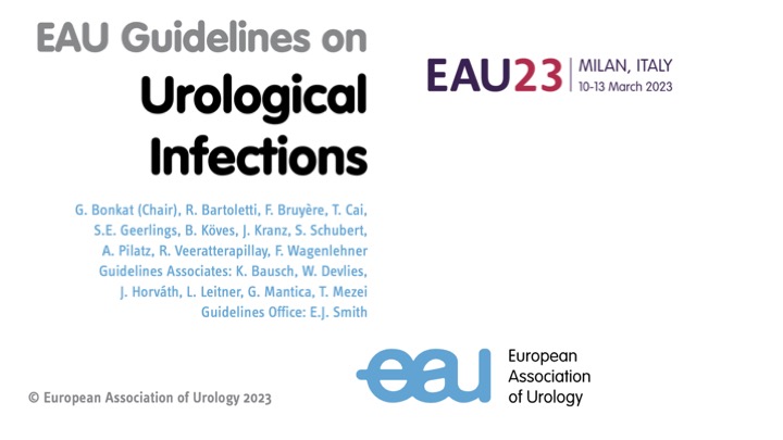 <a href="/Uroweb/">European Association of Urology (EAU)</a> Urological Infections guidelines updated, version 2023 by <a href="/ESIUeau/">ESIU - EAU Section of Infections in Urology</a> available: uroweb.org/guidelines/uro…. Do not miss the opportunity to revise the latest evidence on the ESU Course 31 about dealing with Infections on Monday, 13 March #EAU23 <a href="/GBonkat/">Gernot Bonkat</a> <a href="/riccabar/">Riccardo Bartoletti</a>