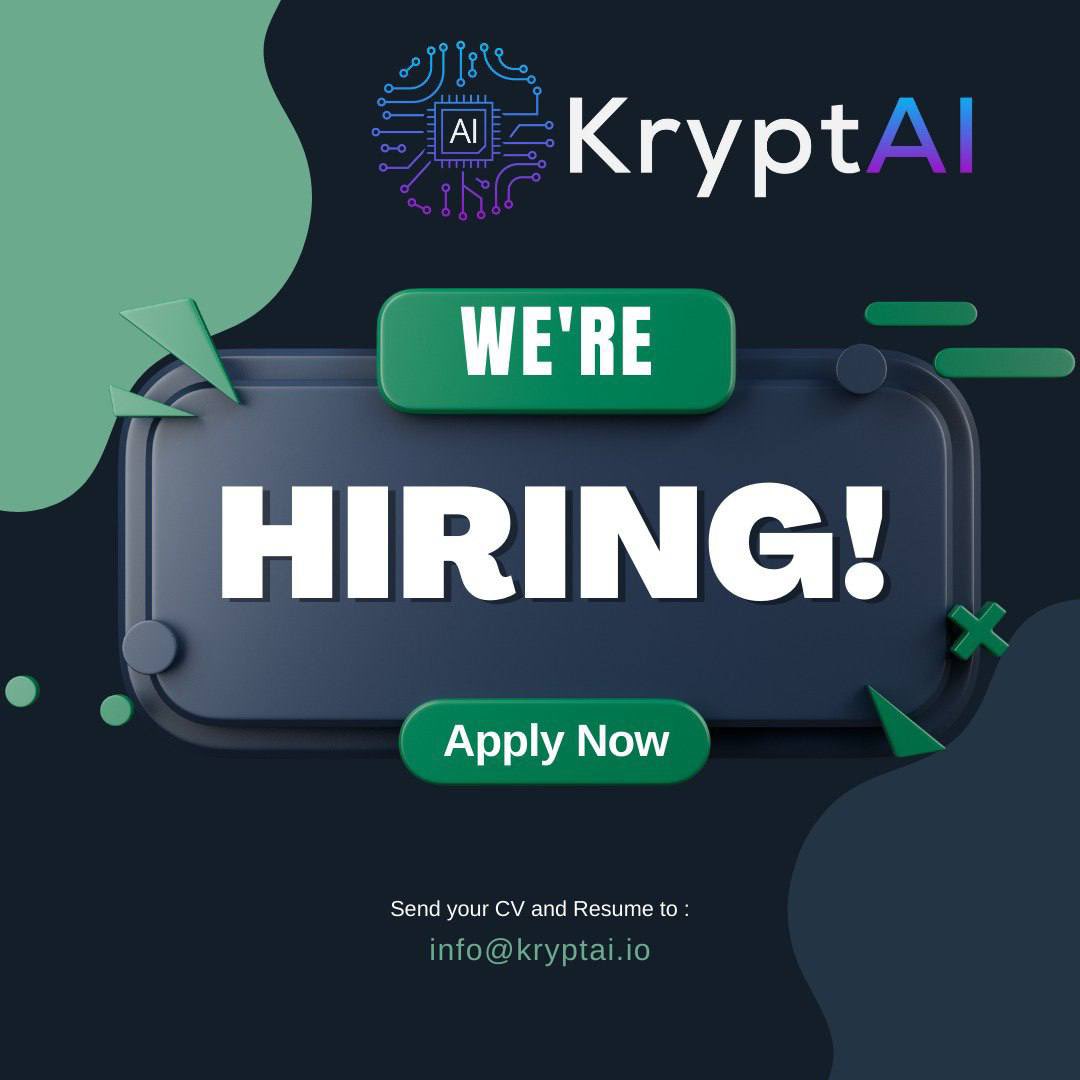 Krypt_Ai's tweet photo. Hello All! We are looking for
-Business Developer
-Graphics designer
-Discord moderators
If you think you have the relevant experience and ready to accept new challenges then mail ✉️ or DM
#HiringAlert #CryptoCommunity #Web3 #AI #kryptai #arbitrum #Job #businessdevelopment https://t.co/vAGND8Atyo