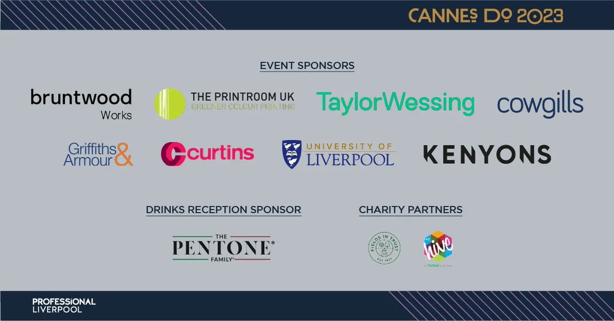 ProLiverpool's tweet photo. #CannesDo23 is quickly approaching!
Thanks to all of our sponsors for supporting this event: @BruntwoodWorks @Theprintroomuk
@TaylorWessingUK @Cowgills #GriffithsandArmour @CurtinsConsult
@LivUni @WeAreKenyons @PentoneFamily
#BusinessLiverpool #NetworkingLiverpool https://t.co/FGbeCda302