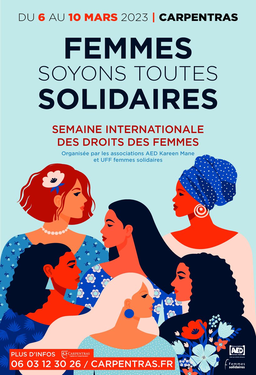 📣 Nous sommes le #8mars2023 , journée internationale des droits des femmes. ♀ C'est une journée consacrée à la sensibilisation sur la question du droit des femmes et l’égalité des genres. 👉 Retrouvez le programme à #carpentras en ligne : bit.ly/semainedesdroi…