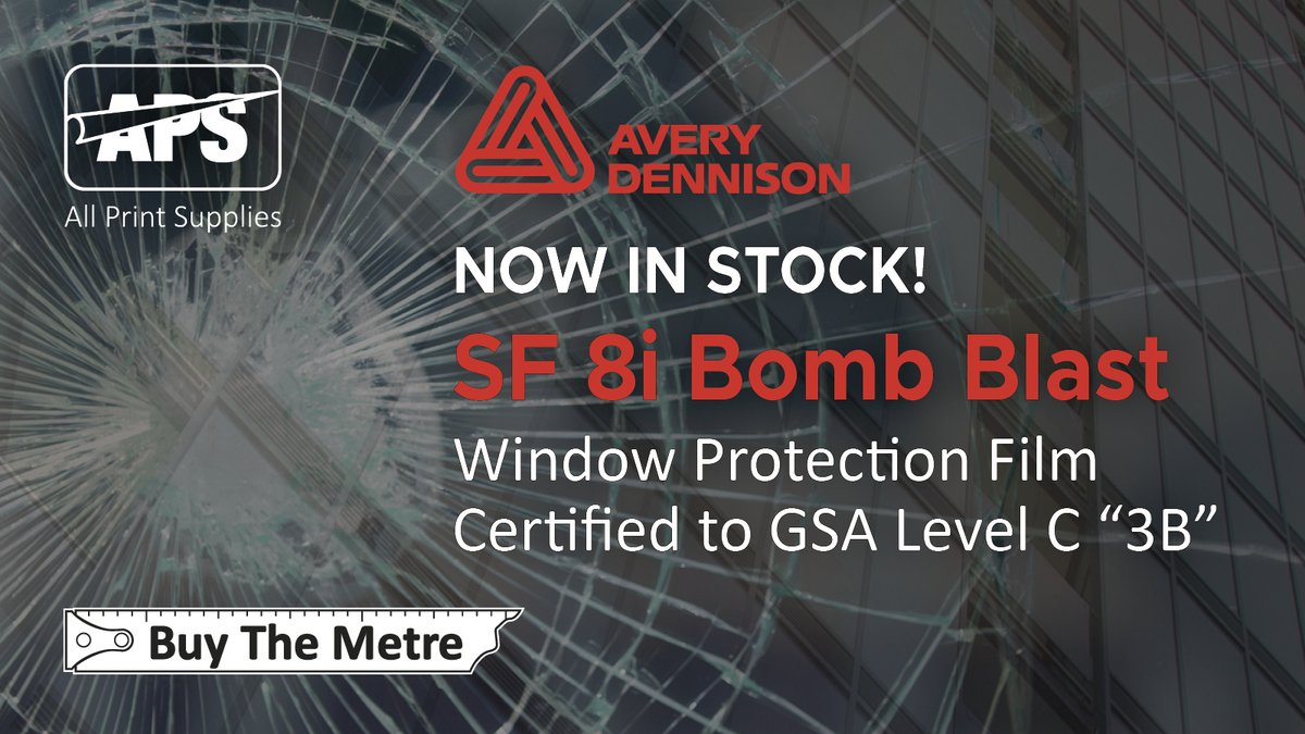 APS_allprint's tweet image. NOW IN STOCK! Avery Dennison SF 8i Bomb Blast window protection film, certified to GSA Level C “3B” recommended for government and public buildings.
ow.ly/TQtA50MT8N8
#windowprotectionfilm #windowprotection #bombblastfilm #bombblastprotection #nonPVC #AveryDennison #APS