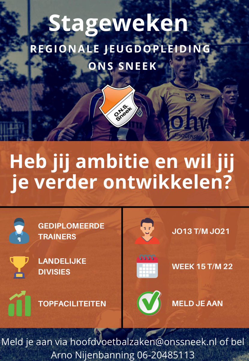 Ook dit jaar worden er bij <a href="/ONSSneek/">ONS Sneek 🔶</a> in april en mei weer stageweken georganiseerd. Spelers die ambitie hebben en zichzelf verder willen ontwikkelen kunnen zich hiervoor aanmelden: onssneek.nl/algemeen/stage….