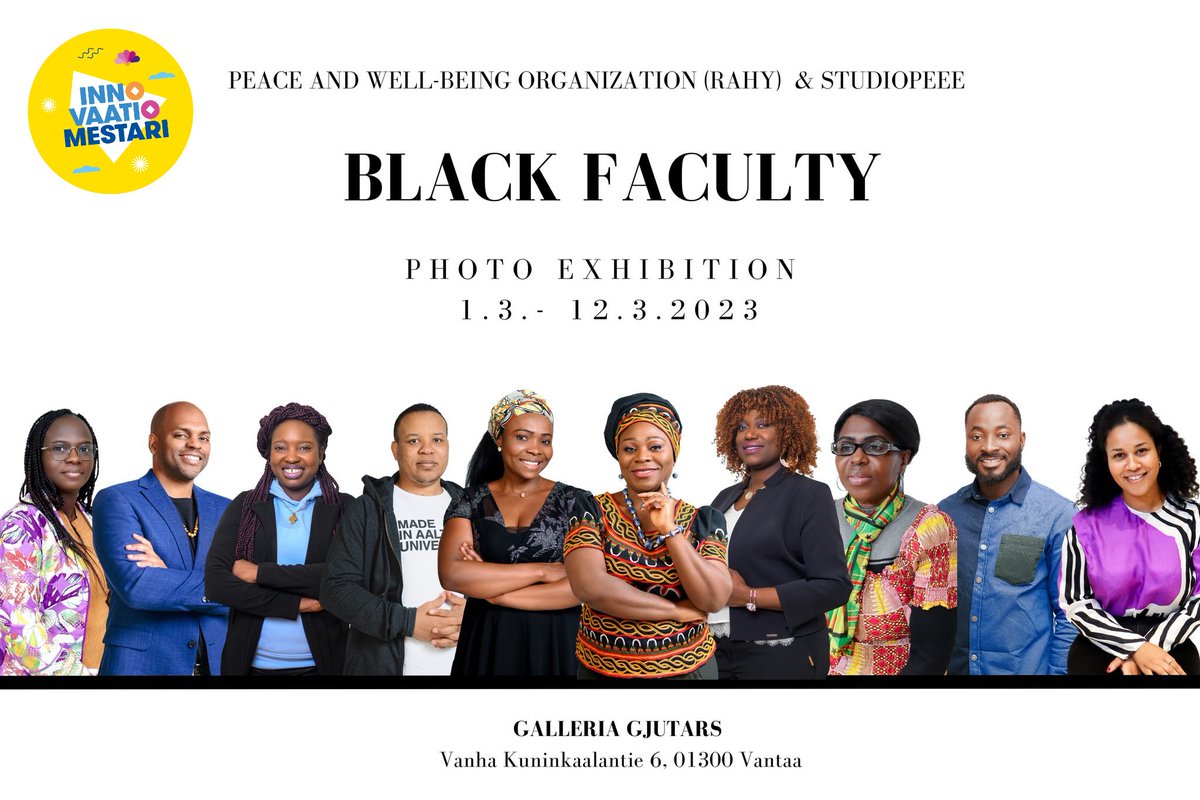VantaanKaupunki's tweet photo. Mentoring For Future -hankkeen The Black Faculty #Valokuvanäyttely on esillä Taiteilijatalolla (Galleria Gjutars) su 12.3.2023 asti. 

Lisätietoja / More information https://t.co/eokEtlxVtd

#Vantaa #InnovaatioidenVantaa #Innovaatiomestari #Innovation #Exhibition https://t.co/JxbDQQSUgV