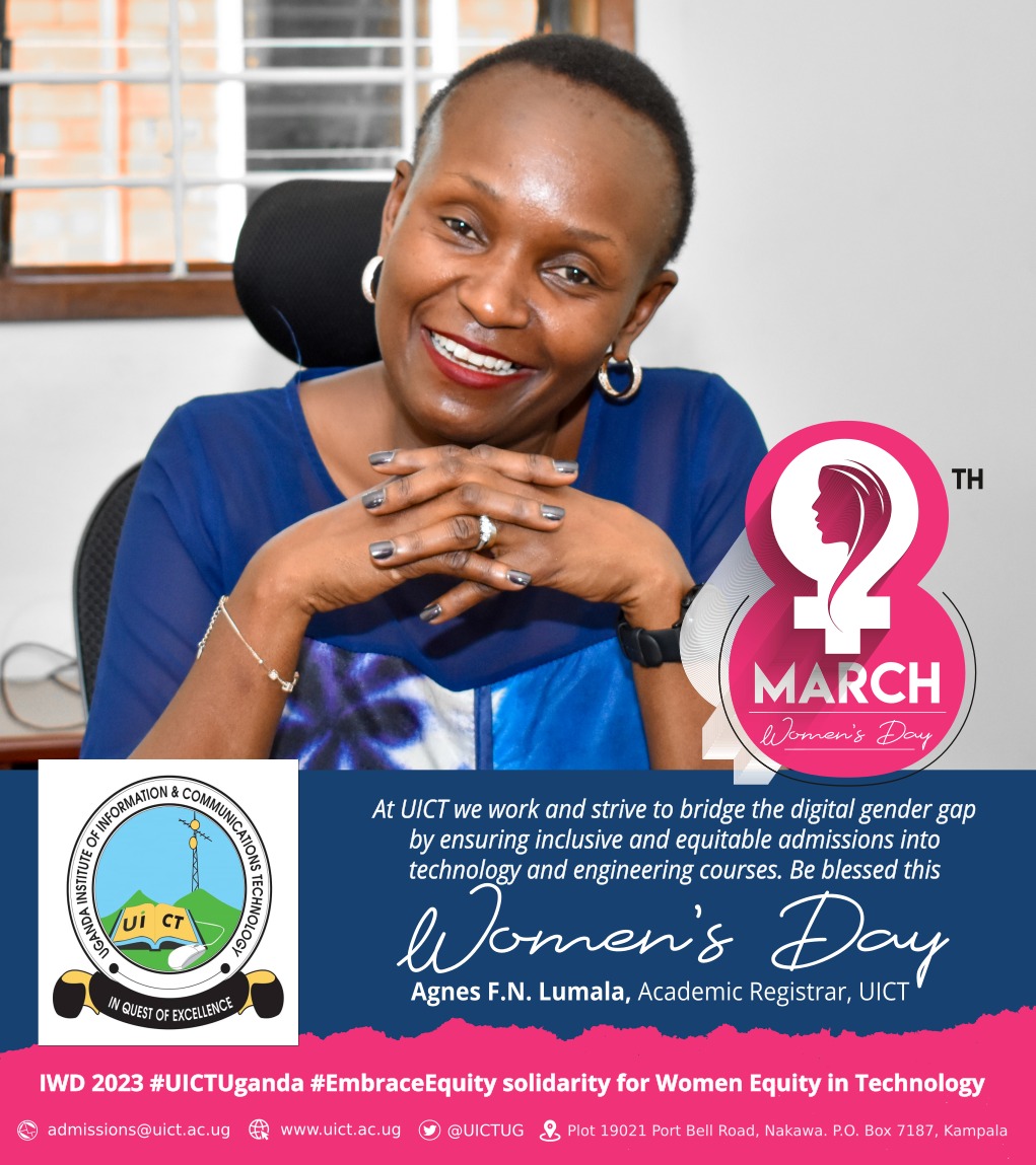 UICTug's tweet photo. Our Academic Registrar is a lady Agnes F.N Lumala.
We work and strive to bridge the digital gender gap by ensuring inclusive and equitable admissions into technology and engineering courses.
Be blessed this #IWD2023 #UICTUg @MoICT_Ug @azawedde @SylviaBiraahwa @Hon_Ssebugwawo https://t.co/GPnDv70vp8