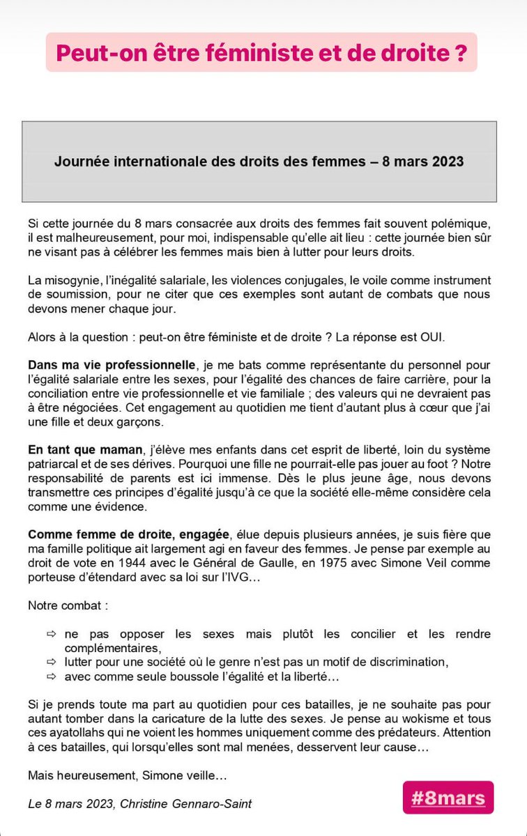 CgennaroSaint's tweet photo. A LIRE, mon témoignage à l’occasion de la journée internationale des droits des femmes – 8 mars 2023 ⤵️
Belle journée à tous ! https://t.co/emr9P2Ubof