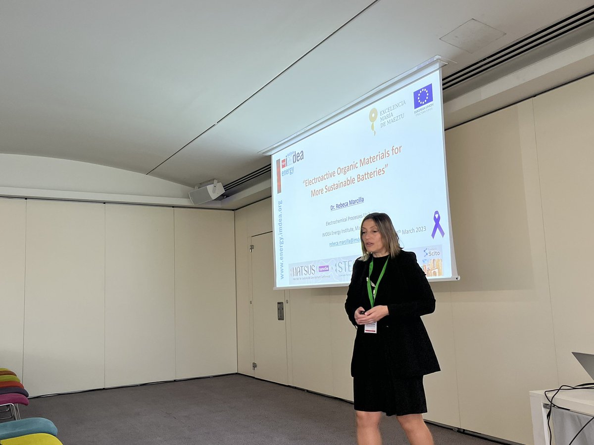 nagore_o's tweet photo. Today invited speaker Dr. Rebeca Marcilla @EcpuEnergy opens #SusBat symposium #MATSUS23 on international women’s day! https://t.co/ZaLHEia1G9