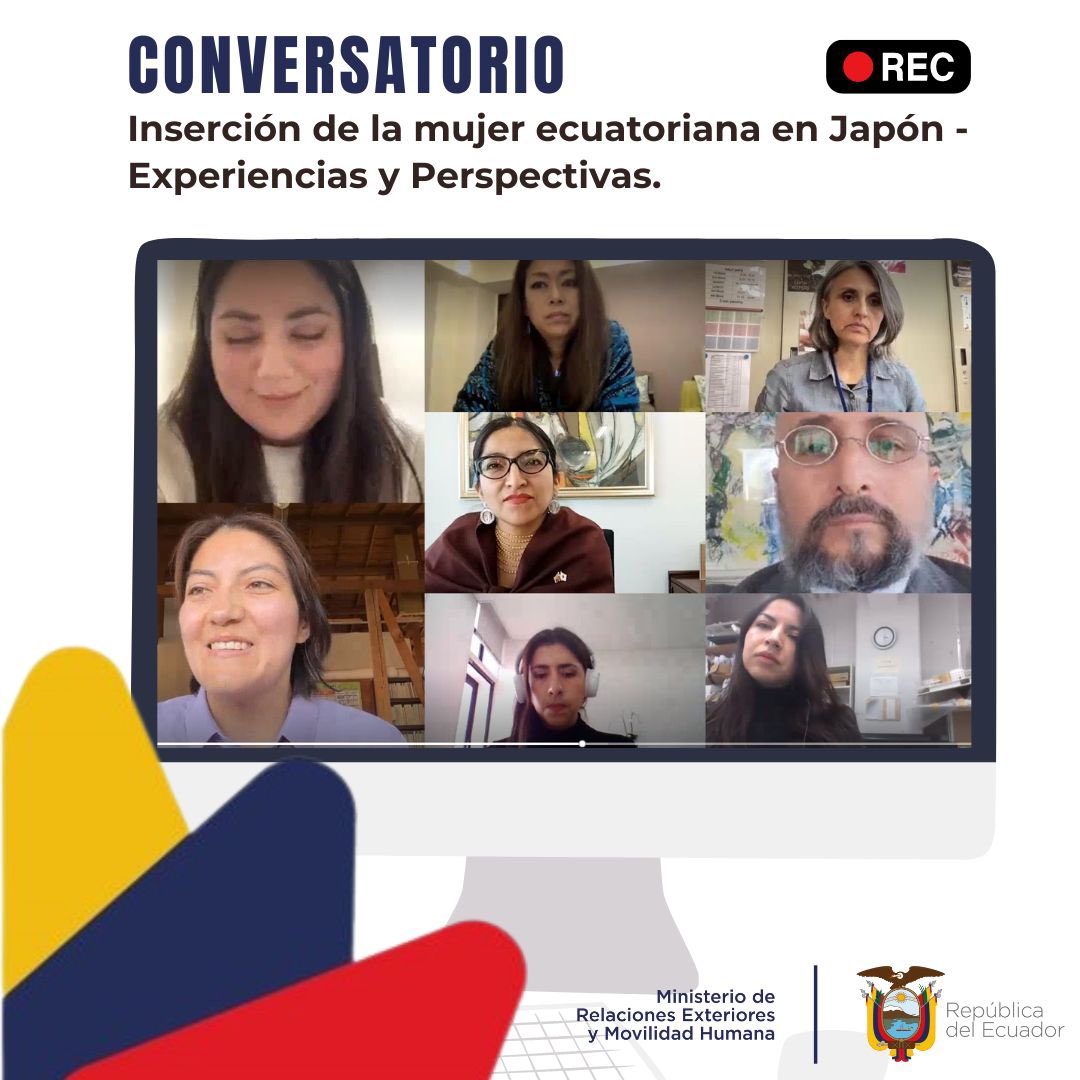 Este 08/03/23 la @eecujapon realizó el conversatorio “Inserción de la mujer ecuatoriana en Japón, experiencias y perspectivas”. Te invitamos a escucharlo en siguiente enlace: bit.ly/3F5ilG9