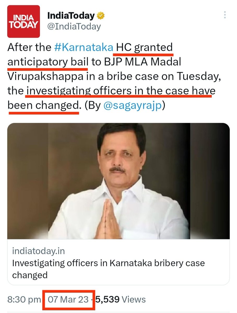 PunsterX's tweet photo. Sequence of events: How to deal with corruption charges against a BJP MLA, in 5 days flat. https://t.co/kUdi7uanZj