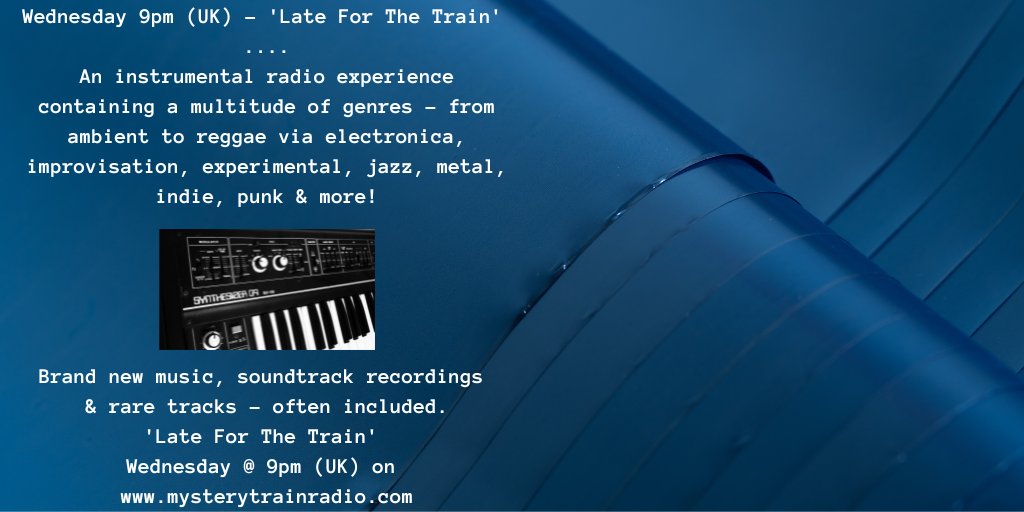 MTrainRadio's tweet photo. This week's #LateForTheTrain departing platform 240!
Hear music from @haniaranimusic @yanntiersen @_loscil_ - a producers choice from the late #wayneshorter, a bizarre gem or 2 + more!
9PM Wednesday UK @ https://t.co/hsewHg0F7L + @tunein - https://t.co/umjvqlIH5u https://t.co/NOLBUyfhin