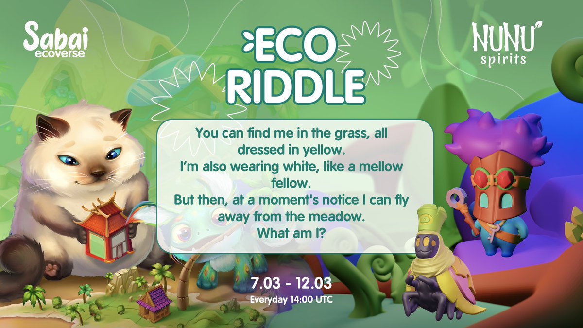 ♻️OUR 2ND RIDDLE IS OUT♻️

🏆Guess the answer of Eco Riddle and win the prizes EVERYDAY: 

💰1st riddle - 1000 Sabai  - <a href="/NunuSpiritsNFT/">NunuSpirits</a> 
🌱2nd riddle - Nunu WL ticket - this tweet

Leave the correct answer in the comments under the post⤵️

#Giveaway #Airdrop