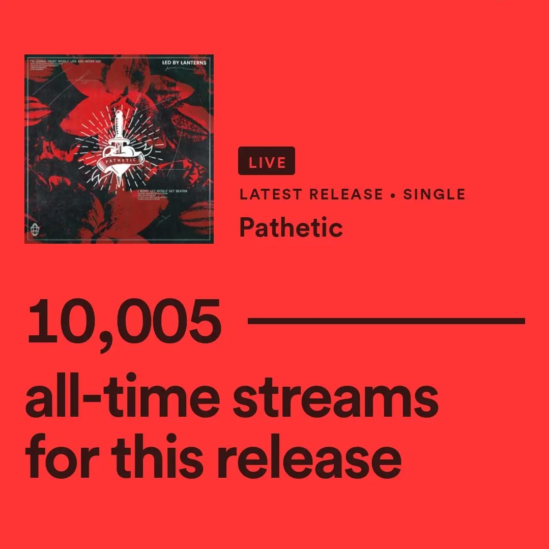 Led By Lanterns (@ledbylanterns) on Twitter photo 10K streams on pathetic in under a week,thank you for being with us all the way
We hope this song helps you like it helped us with dealing with Toxic Relationships, if you're going through a tough time with someone at the moment know that you are enough and love yourself
🖤LBL❤️ 10K streams on pathetic in under a week,thank you for being with us all the way
We hope this song helps you like it helped us with dealing with Toxic Relationships, if you're going through a tough time with someone at the moment know that you are enough and love yourself
🖤LBL❤️