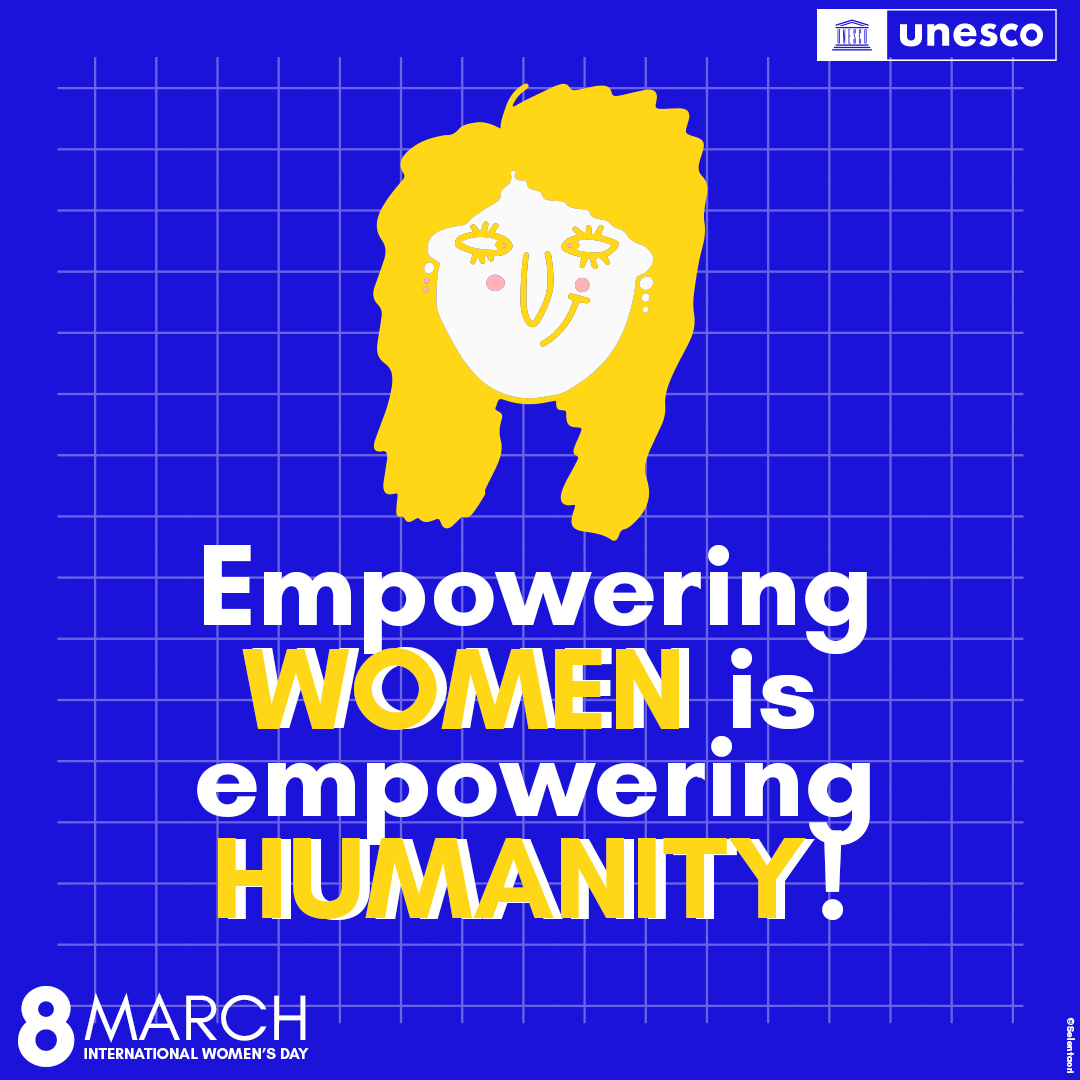 UNESCO's tweet photo. Gender equality starts with education.

Gender equality starts with culture.

Gender equality starts with sciences.

Gender equality starts with communication.

Gender equality starts with YOU!

Take action for gender equality! ✊

https://t.co/UzkLuU8lmF #InternationalWomensDay https://t.co/pj9EyBjcPP