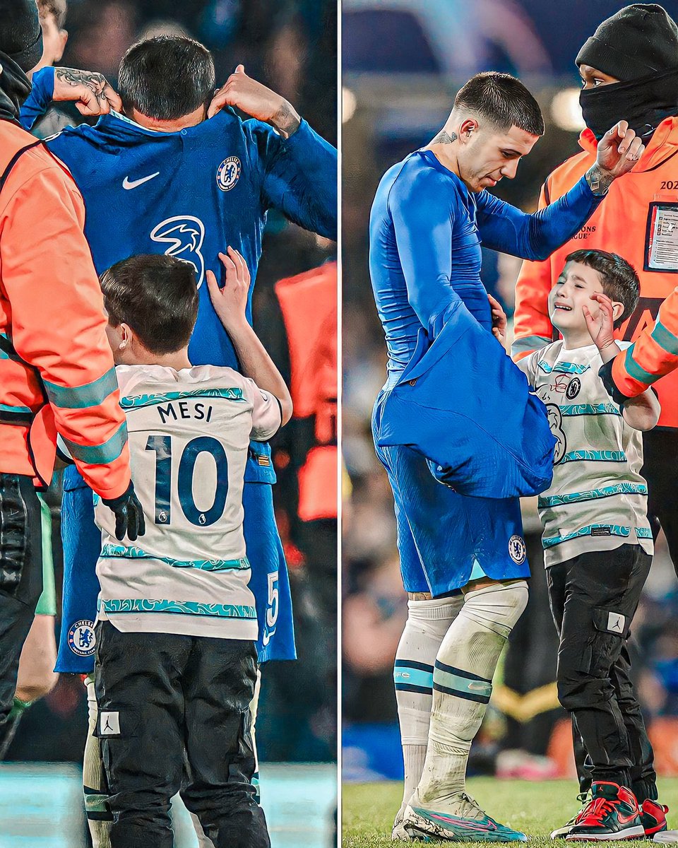 sudanalytics_'s tweet photo. El nene que fue a pedirle la casaca a Enzo tenía la camiseta del Chelsea con “Mesi” atrás.

Hermoso. 🥹🇦🇷 https://t.co/AY3FPvob7g