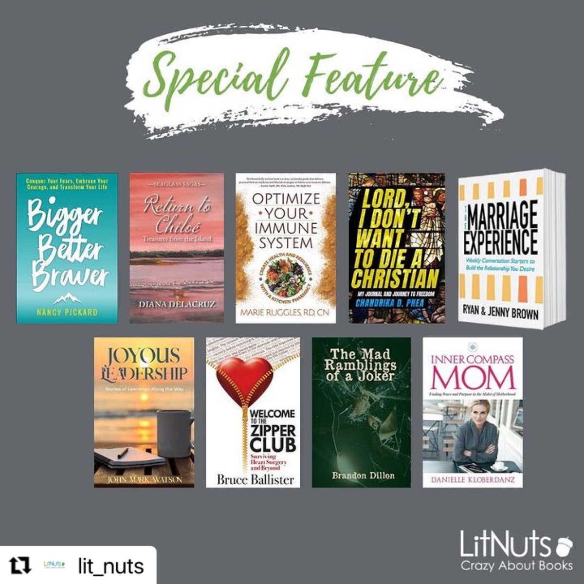 #Repost <a href="/lit_nuts/">LitNuts</a> with <a href="/use/">Roslyn K.</a>.repost
・・・
Enrich your life with #books about leadership, self-esteem, spirituality, health, marriage, parenting, travel, and more. Learn more about the #indieauthors and #indiepublishers of these featured books PLUS find out how you can win $75.