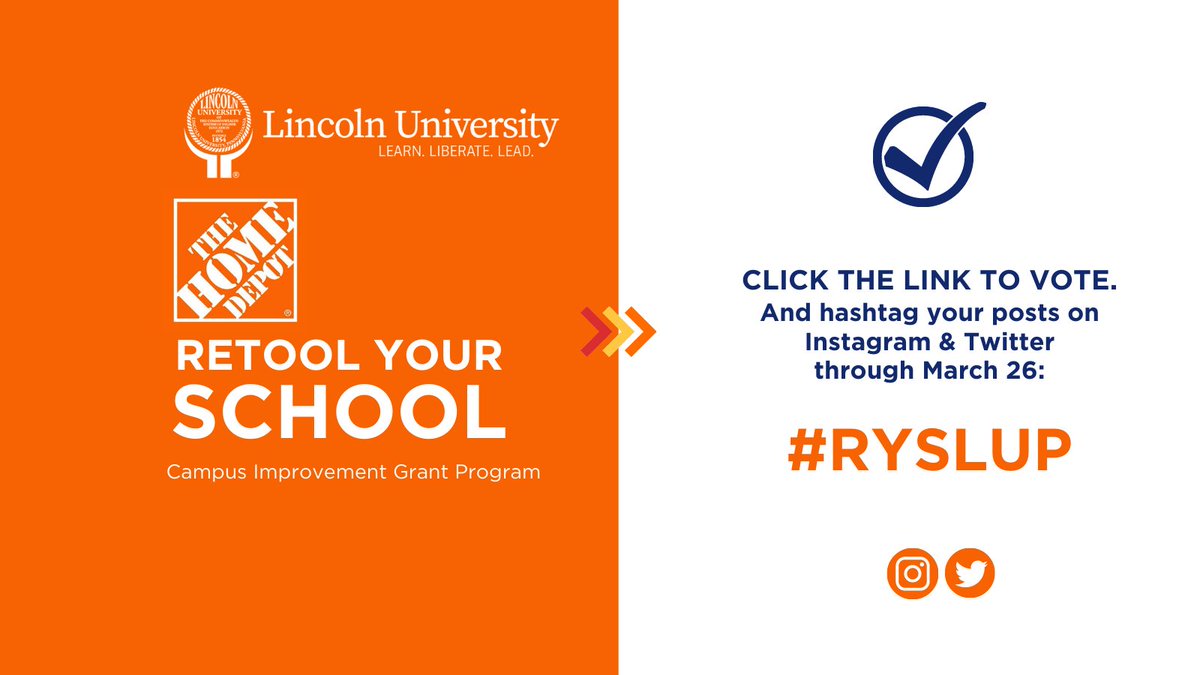 LincolnUofPA's tweet photo. Help Lincoln win campus improvement grants from @HomeDepotRetool’s Retool Your School program! Vote daily at https://t.co/KOzdIL4Dk8 or tweet your vote with #RYSLUP through March 26. 

#RYS2023 #RetoolYourSchool #HBCUs https://t.co/O3IZ2K36pQ