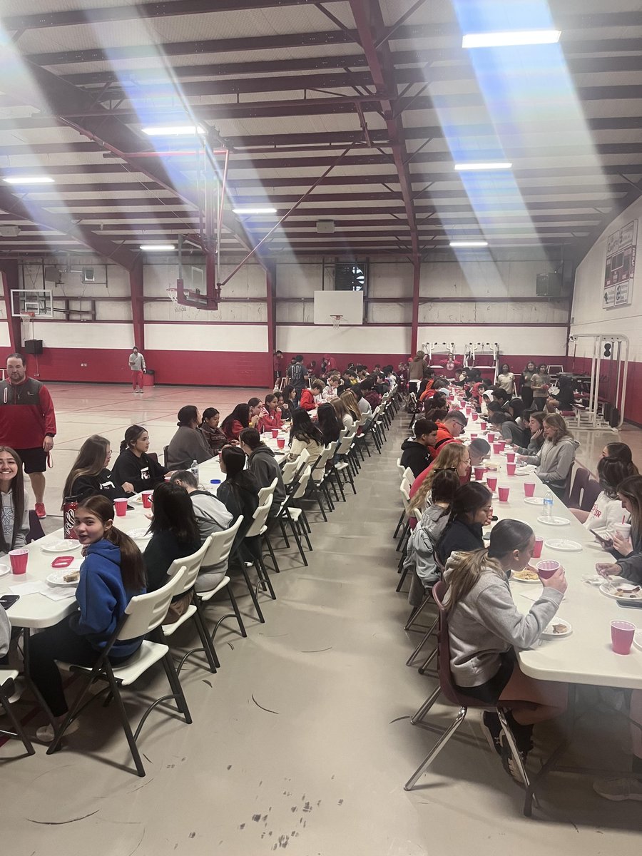Thank you so much to the booster club, United Supermarkets, and The Smokehouse for the donations to help us feed all these kids pancakes, bacon, and sausage this morning!