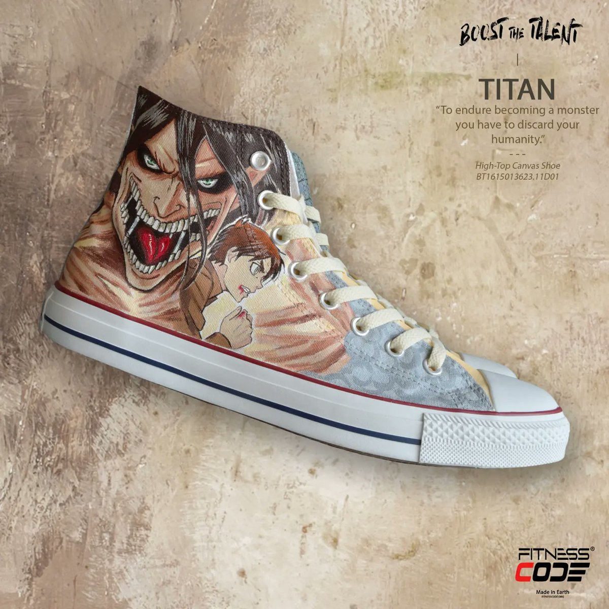 FitnessCodeShop's tweet photo. 👣 TITAN | To endure becoming a monster you have to discard your humanity.
#aot
#attackontitan
#attackontitanfinalseason #fitnesscode #BoostTheTalent #converse #chucktaylor #handmade #customkicks https://t.co/sjVKgbZg7a