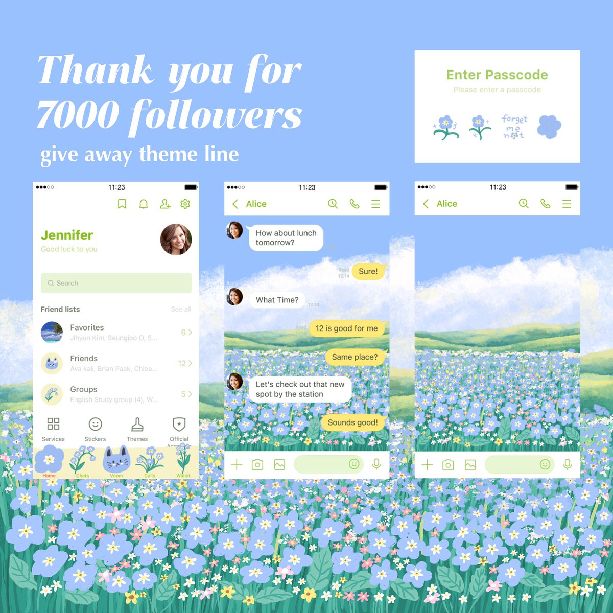 rt แจก
Theme line: forget-me-not
—
Thank you for 7000 followers 
เนื่องจากมีผู้ติดตามครบ 7000
เลยถือโอกาสนี้มาสุ่มแจกธีมไลน์
ทั้งหมด 3 คนนะคะ

กติกา: รีทวิต+ติดตาม
สุ่มพรุ่งนี้ 20:00 ค่ะ