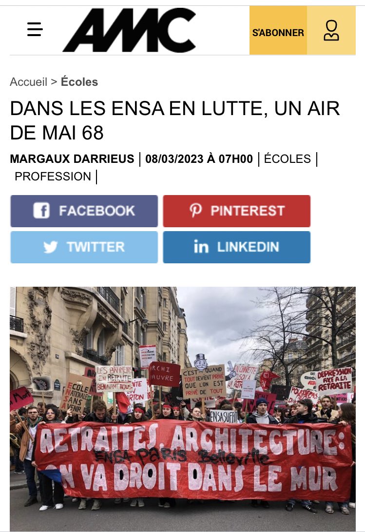 ensa_en_lutte's tweet photo. ‼️ Près de la moitié des 20 écoles sont désormais engagées dans "Ensa en Lutte", mouvement de #manifestation d'une ampleur rare, où se rejoignent #étudiants, enseignants et personnels administratifs. 

https://t.co/KkJRGaQx74 

#ensaenlutte #archirévoltés #teamarchi https://t.co/fdOkb3iuZG