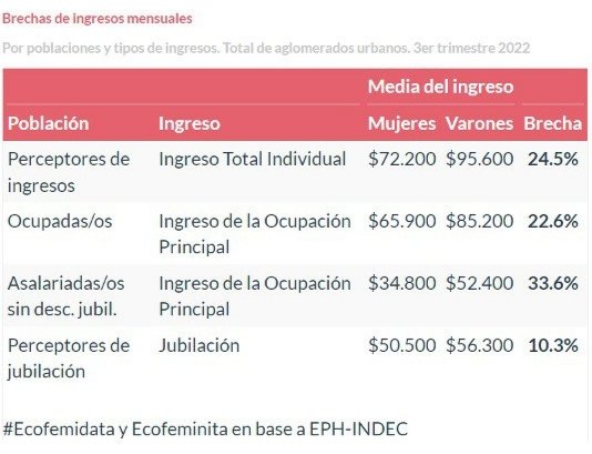 La brecha salarial de género es del 25%. La violencia de género sigue con 233 femicidios anuales y muchas víctimas invisibles más. Las personas trans siguen teniendo una expectativa de vida de 35 años y 80% de trabajo informal.