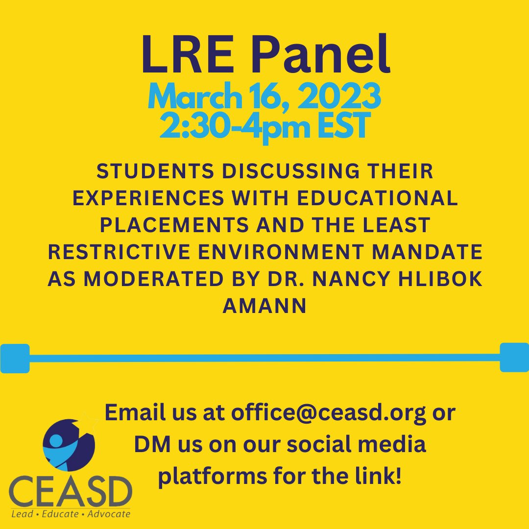 Join us next Thursday, March 16th for a conversation on educational placements and the LRE mandate!