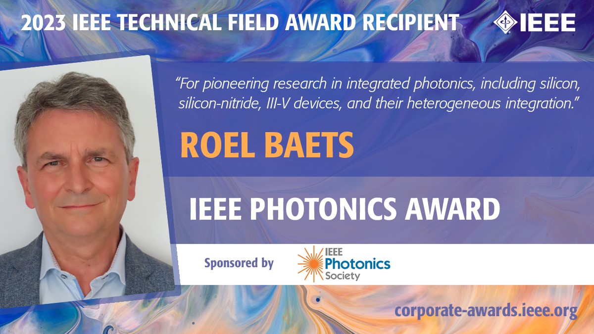 ugent_fea's tweet photo. We are proud to announce that professor @RoelBaets received the prestigious 2023 IEEE Photonics Award at the @ofcconference for his pioneering research in integrated photonics, including Si, SiN, III-V Devices, and their heterogeneous integration! Congrats! 👏
@IEEEAwards https://t.co/ocu6wgzQq1