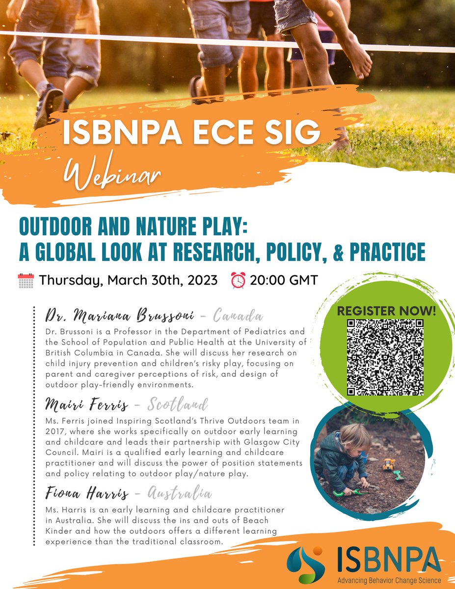 @ISBNPA_ECESIG (@isbnpa_ecesig) on Twitter photo In just 3 short weeks we'll be hosting a fabulous webinar on 🌤️🌳 #outdoorplay and #natureplay in #ECE settings! Hear <a href="/mbrussoni/">Dr. Mariana Brussoni</a> <a href="/Thrive_Outdoors/">Thrive_Outdoors</a> and a Beach Kinder ECE discuss research, policy, and practice in outdoor play contexts - register now! 👇 In just 3 short weeks we'll be hosting a fabulous webinar on 🌤️🌳 #outdoorplay and #natureplay in #ECE settings! Hear <a href="/mbrussoni/">Dr. Mariana Brussoni</a> <a href="/Thrive_Outdoors/">Thrive_Outdoors</a> and a Beach Kinder ECE discuss research, policy, and practice in outdoor play contexts - register now! 👇