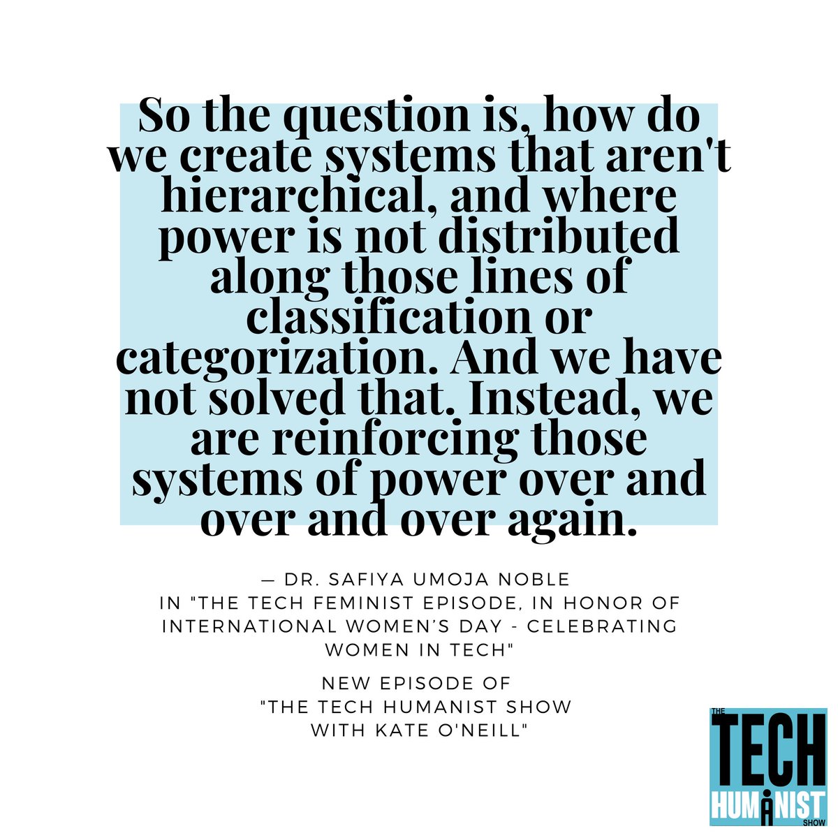 thetechhumanist's tweet photo. For #InternationalWomensDay — and to kick off Season 3! — we're highlighting a few brilliant women tech/futurist thinkers: @vanessamason, @safiyanoble, @imgisellemota, &amp; @kolurinola.

Listen, share, and subscribe! #women #technology #IWD2023

🔗 https://t.co/40SWkugcZF https://t.co/3DVVD3ZRQI
