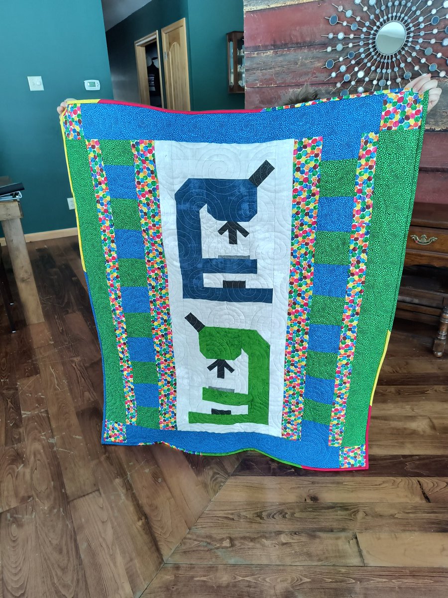 First baby born in the lab! I could not resist making a fun #SciArt quilt. The hungry caterpillar fabric even looks like bacteria! <a href="/HRI_MTU/">Health Research Institute</a> <a href="/mtuchemeng/">mtuchemeng</a>