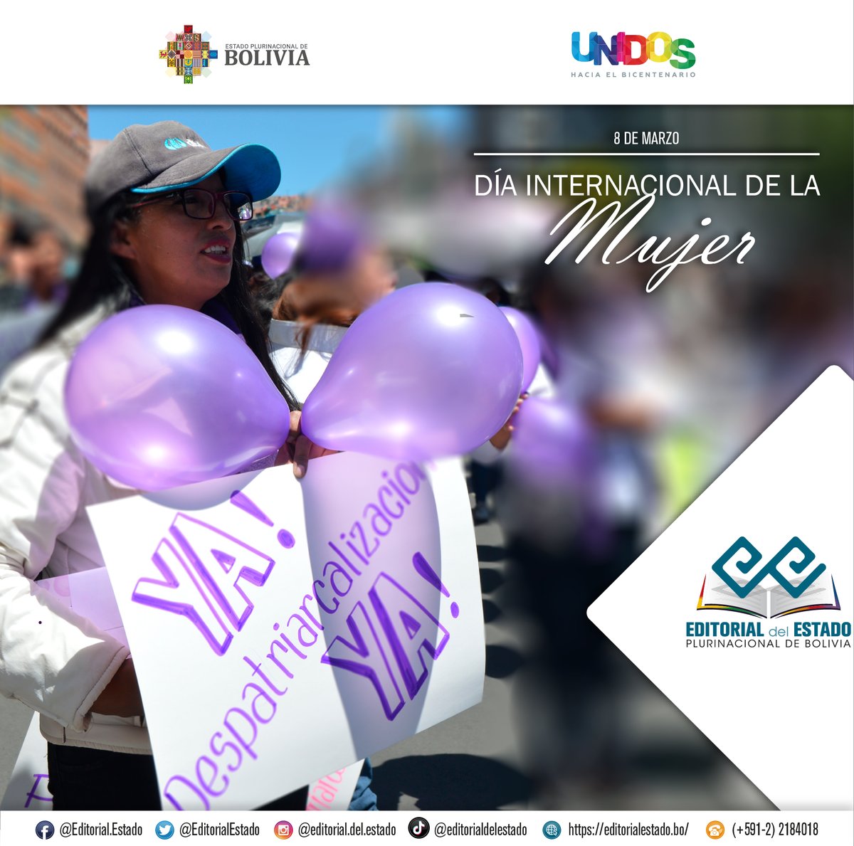EditorialEstado's tweet photo. Las luchas históricas, de varias generaciones de mujeres, han permitido la ampliación de los derechos con los cuales, desde el Estado boliviano, estamos comprometidos.
#8M  #EditorialDelEstado #LuchoXBolivia #UnidosRumboAlBicentenario https://t.co/httzNJGN2q