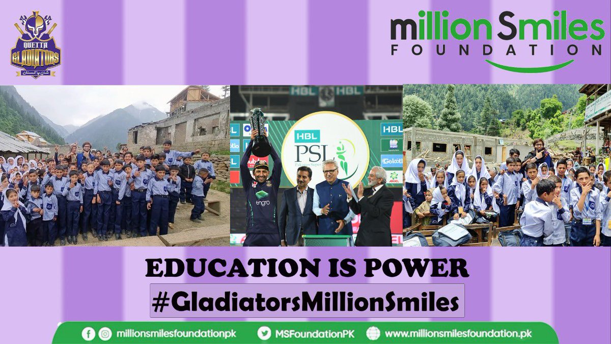 Education has the most important thing for human beings.MSF has opened up 30 schools across Pakistan. #Gladiators_MillionSmiles Thanks.