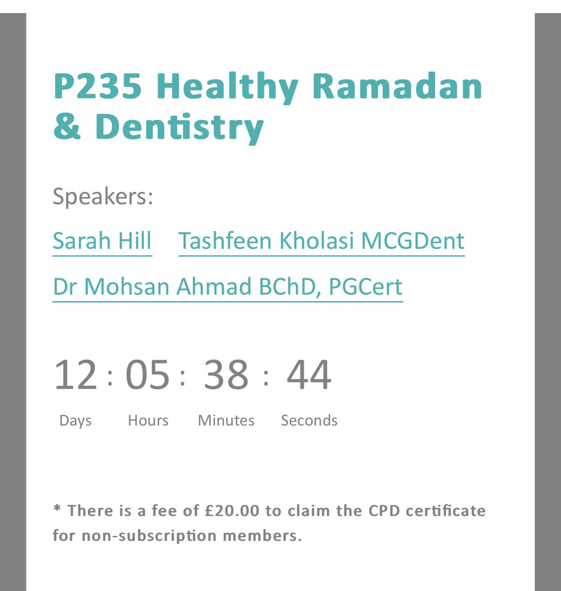 Join us for a Free Webinar on Healthy Ramadan and Dentistry, supported by @ProDentalCPD Mon 20 March 7pm @digitaldentis #teeth #dental #Ramadan