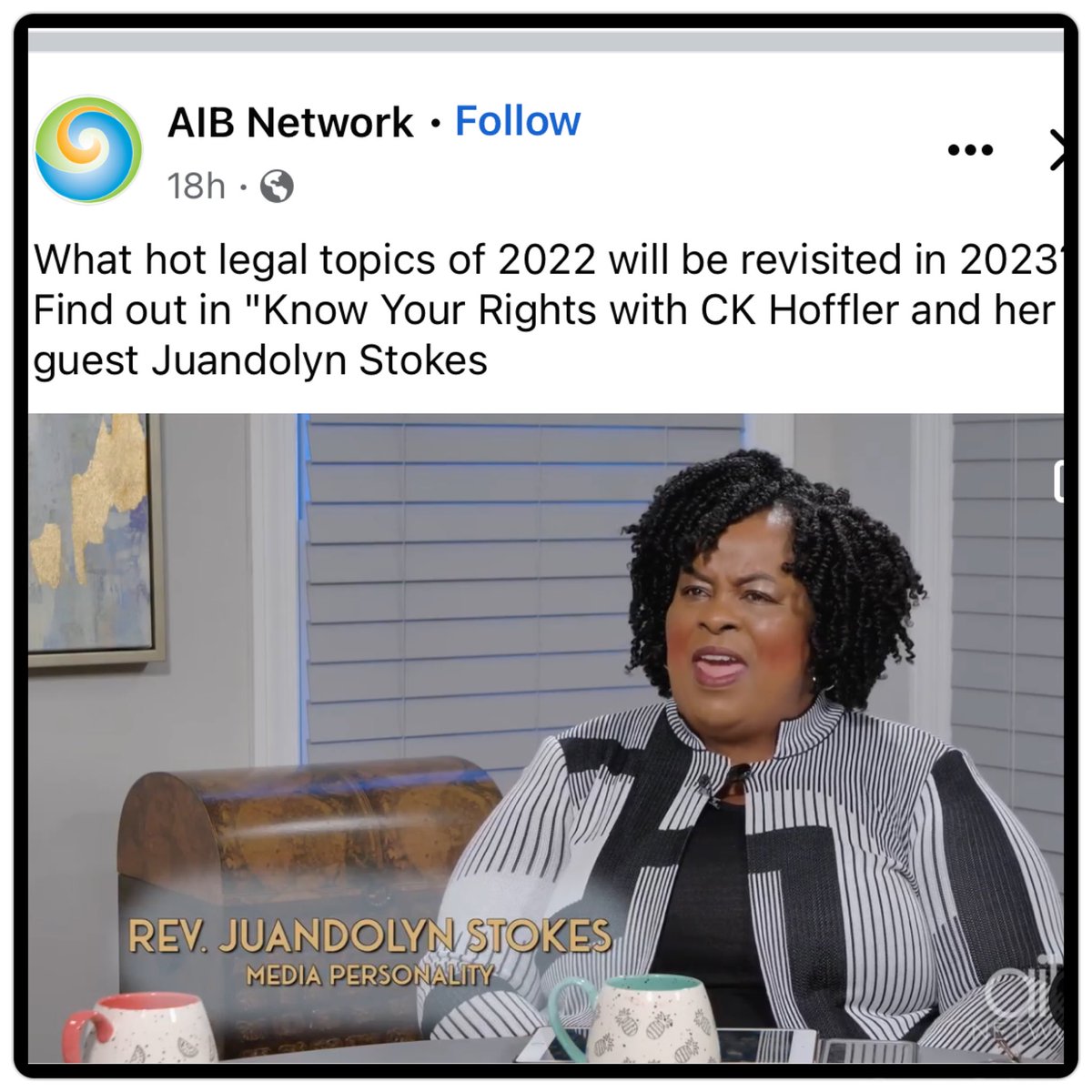 Juandolyn Stokes (@juandolynstokes) on Twitter photo Thank you Attorney <a href="/ckforthenba/">CKFORTHENBA</a> for the having me as your guest on the <a href="/watchaibtv/">AIB Network</a> network on your “Know Your Rights w/ CK. It was a delight discussing political, legal and social issues around abortion, women’s rights, immigration and more. #legal #knowyourrights #tV Thank you Attorney <a href="/ckforthenba/">CKFORTHENBA</a> for the having me as your guest on the <a href="/watchaibtv/">AIB Network</a> network on your “Know Your Rights w/ CK. It was a delight discussing political, legal and social issues around abortion, women’s rights, immigration and more. #legal #knowyourrights #tV