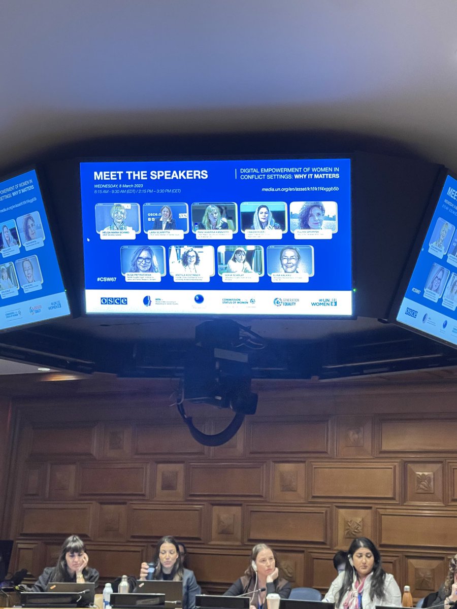 Great line up of speakers to discuss importance of digitalization and education of women in conflict areas. Women and girls are 2.5 times more likely to be out of school@compared to their male counterparts. ⁦<a href="/NS_nurses/">The NSNU</a>⁩ ⁦<a href="/CFNU/">Canada's Nurses</a>⁩ ⁦<a href="/CanadianLabour/">Canadian Labour</a>⁩ #uncsw67