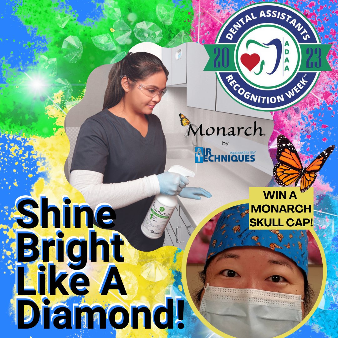 Shine Bright Like A Diamond - Monarch Sweepstakes! Just announced for Dental Assistants Recognition Week: The first 50 entries will receive a FREE Monarch by Air Techniques skull cap! 
airtechniques.com/cleanstream-di…
#DARW2023 #DARW #dentalassistant #dentalassistantsrock