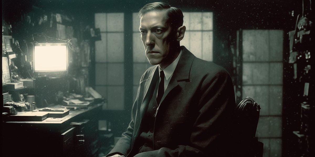 midisteadygo's tweet photo. What’s the story?

A) The old blade runner has just failed the Voight-Kampff test.

B) Robert Olmstead has found out about his “tainted ancestry”. #bladeruner #midjourney #HowardPhillipsLovecraft #filmnoir #insmouth #Aiart #PhilipKDick https://t.co/zl4RdhnseX