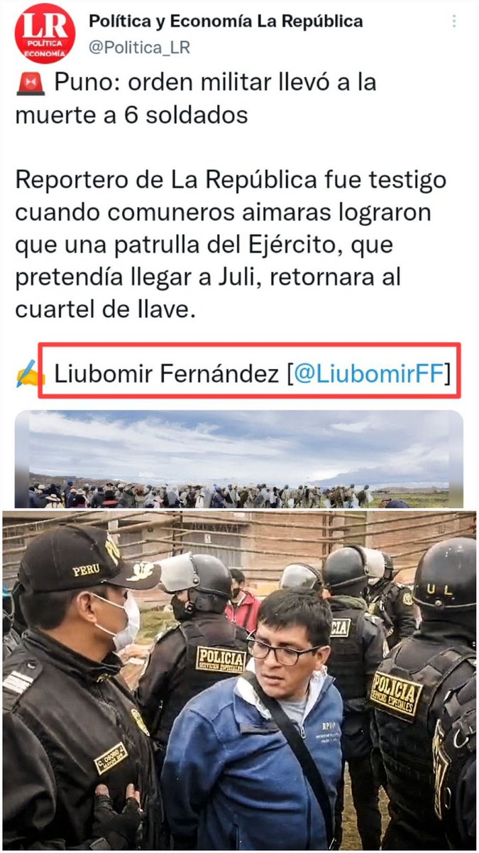Liberfach0's tweet photo. ⚠️ | ¡CONFIRMADO!, el corresponsal de la República, Liubomir Fernandez, el q "desmiente" la versión de los soldados cuando escaparon por el río, y q la prensa caviar utiliza como única fuente válida en Puno, es un admirador de Evo Morales, y de Runasur. ¿que opinas? https://t.co/ovcWJgYNFe
