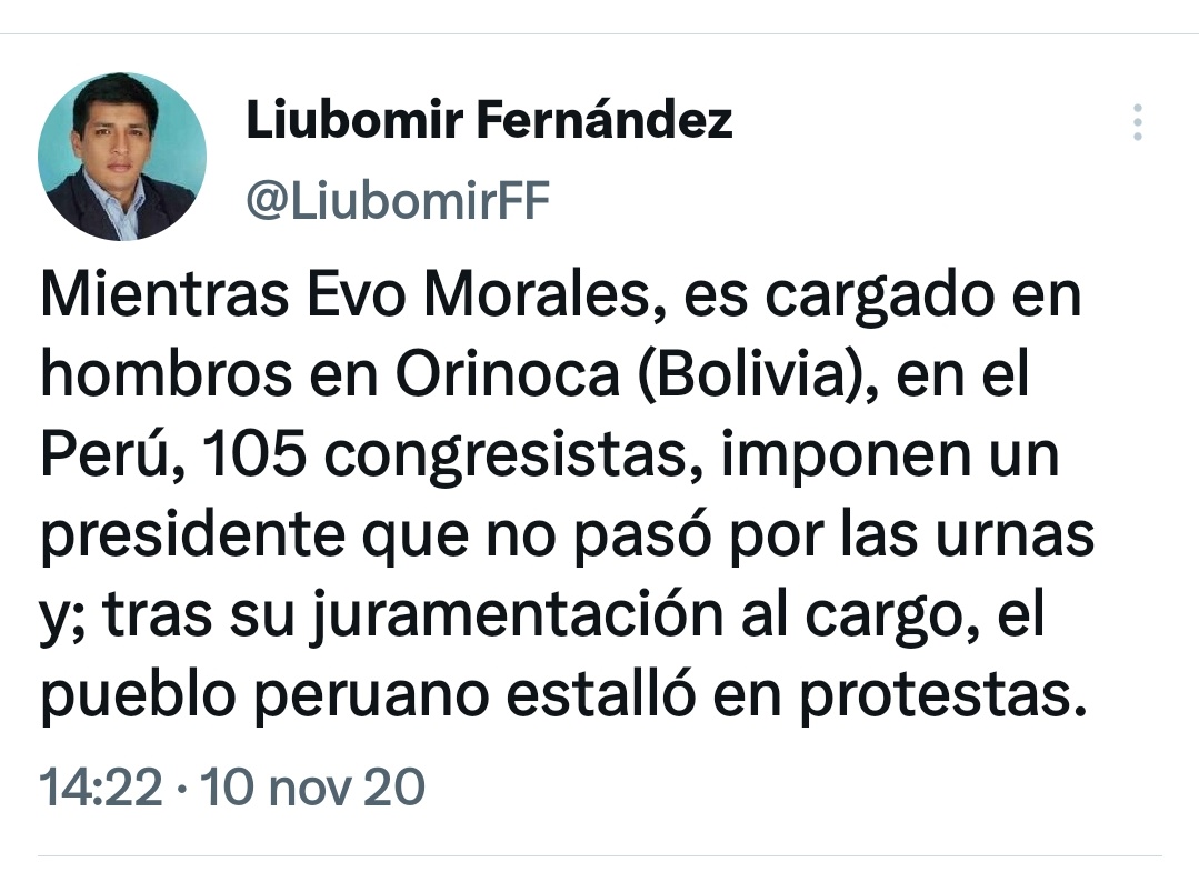 Liberfach0's tweet photo. ⚠️ | ¡CONFIRMADO!, el corresponsal de la República, Liubomir Fernandez, el q "desmiente" la versión de los soldados cuando escaparon por el río, y q la prensa caviar utiliza como única fuente válida en Puno, es un admirador de Evo Morales, y de Runasur. ¿que opinas? https://t.co/ovcWJgYNFe