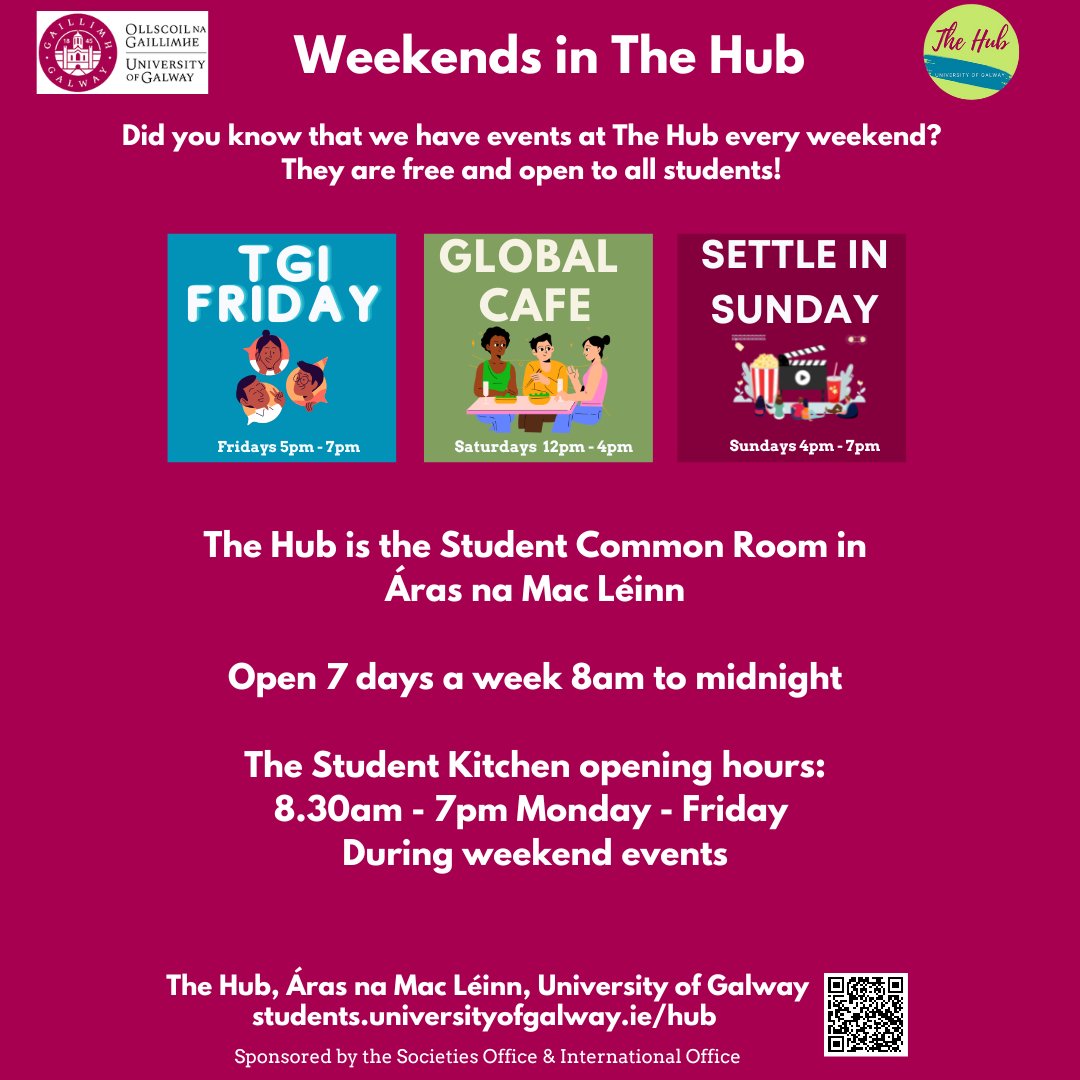 Did you know that we have events at The Hub every weekend? 
They are free and open to all students!