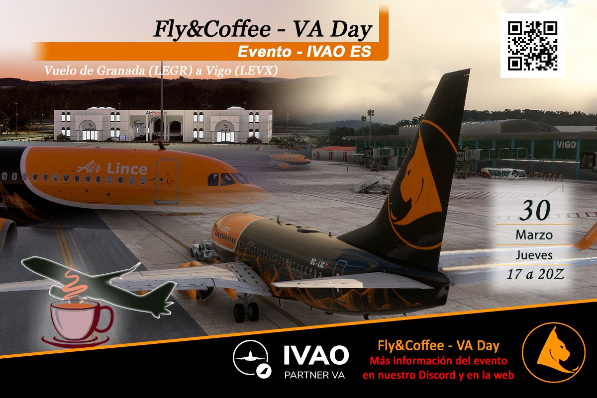 AirLinceVA's tweet photo. ¡Prepárate para el #VADay de @IVAOES ! Este jueves, nos unimos junto a @AerolineaFenix  y al resto de VA para el evento #FlyandCoffee. ¡Únete a nosotros en el cielo y disfruta de la experiencia de volar en equipo!   #aviaciónvirtual #flightsimulation  #virtualpilots #IVAOevents https://t.co/dgvi2RR2dk