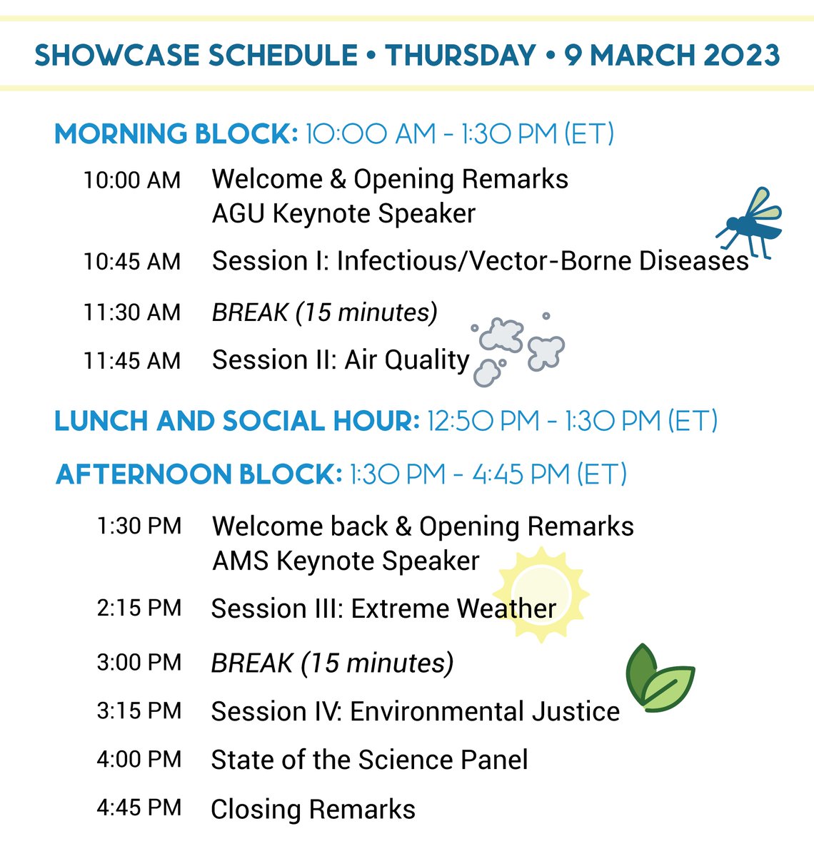 AGU_GeoHealth (@agugeohealth) on Twitter photo The 2023 AGU/AMS #GeoHealth Showcase event is less than 24 hours away! Register today! IT'S FREE!
We are so glad to work with <a href="/AMS_Health/">AMS Health</a> on this virtual event!
Check out our schedule 👇 The 2023 AGU/AMS #GeoHealth Showcase event is less than 24 hours away! Register today! IT'S FREE!
We are so glad to work with <a href="/AMS_Health/">AMS Health</a> on this virtual event!
Check out our schedule 👇